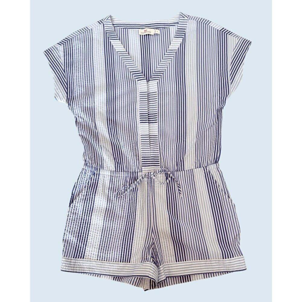 VINEYARD VINES Striped Short Sleeve V Neck Romper Size S